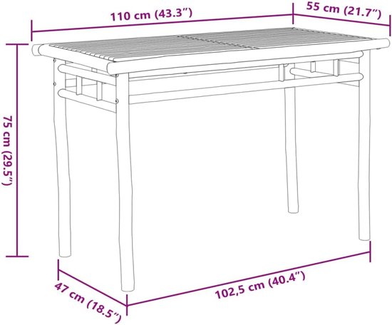 Eettafel 110x55x75 cm voor tuin — afbeelding 2