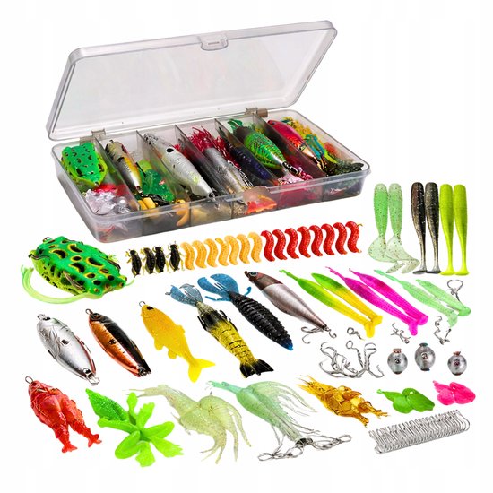 136-delige Visgerei Set: Rubberen Kunstaas & Wobblers in Doos — afbeelding 5