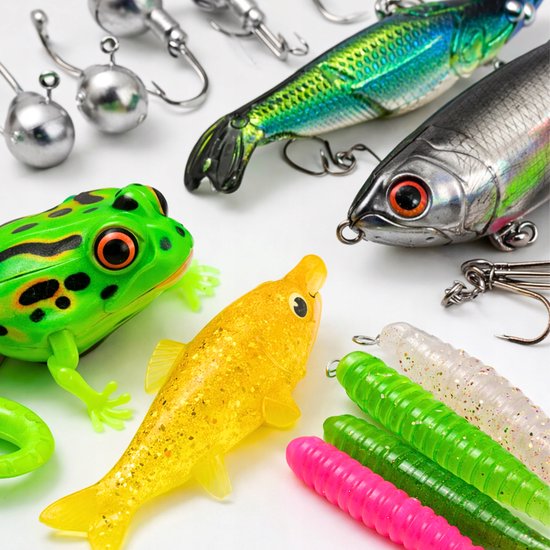 136-delige Visgerei Set: Rubberen Kunstaas & Wobblers in Doos — afbeelding 2