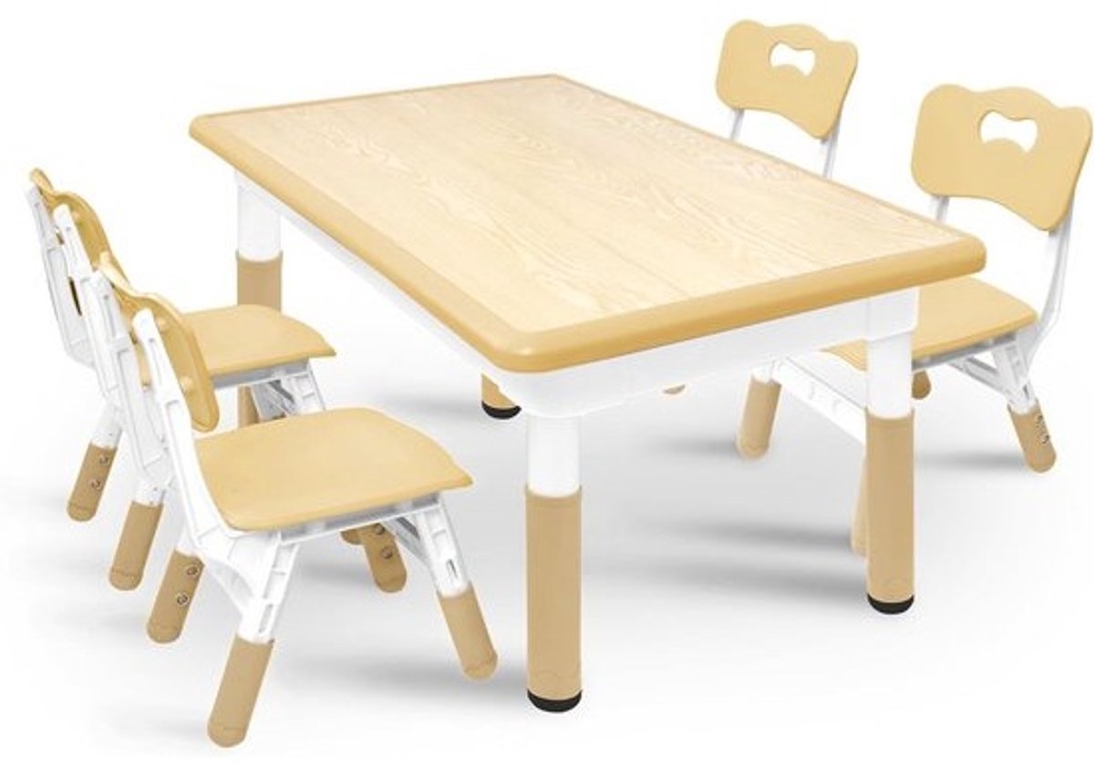 In hoogte verstelbare kindertafel - Set met 4 stoelen - Duurzame kunststof speeltafel - Voor kinderen van 2-10 jaar