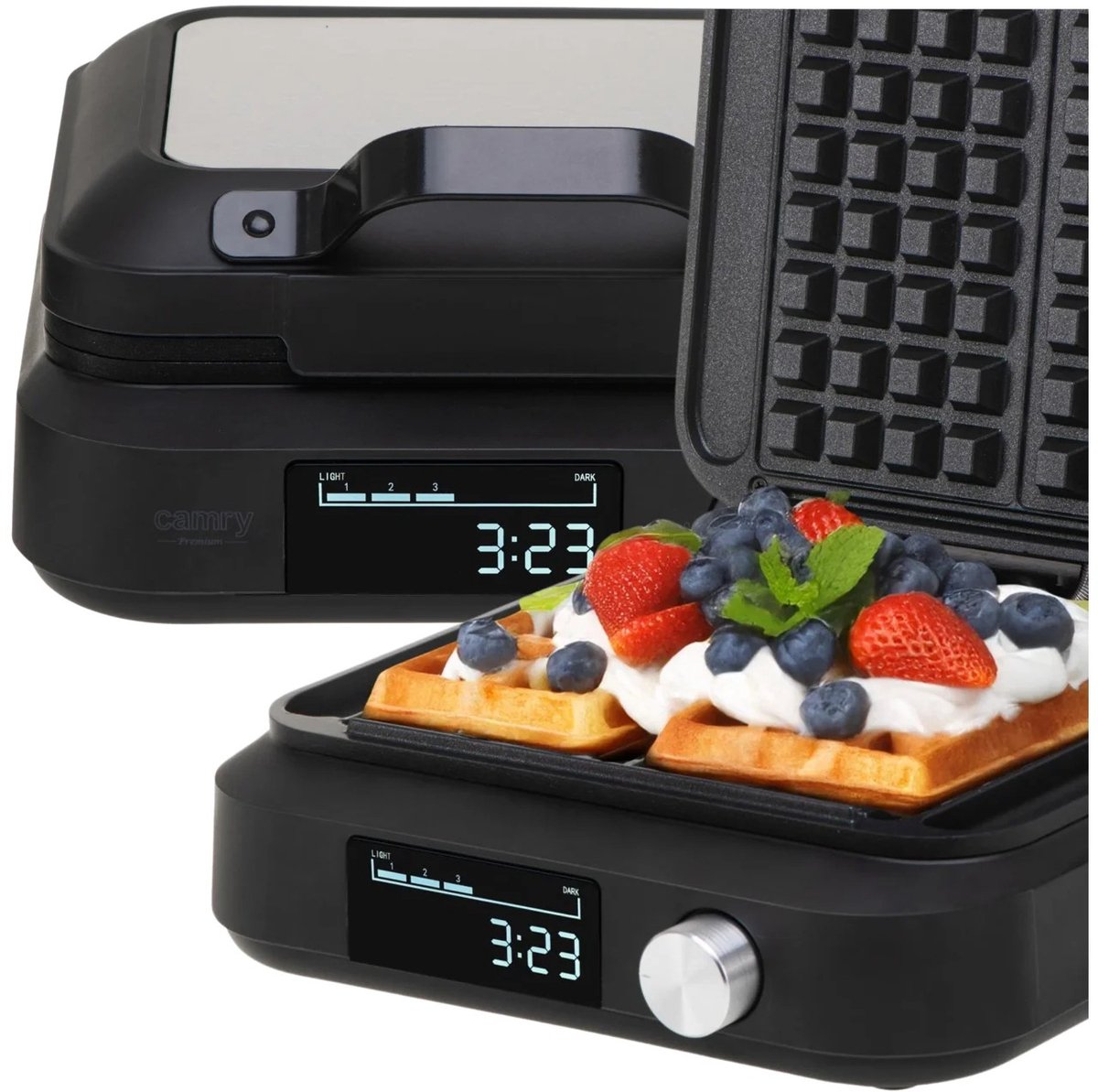 DeltaMerch Wafelijzer - Wafelmaker - 2200W - LED Display - Automatische Timer - 6 Bruiningsstanden - Antiaanbaklaag - Zwart