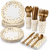 Wegwerp Servies - feestservies - 25 personen - herbruikbaar bestek - wit/goud