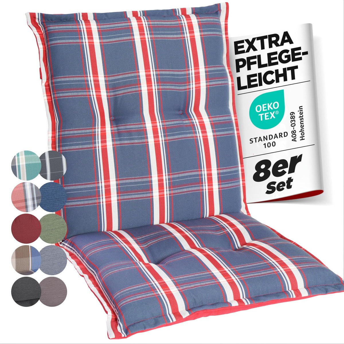 Tuinstoelkussen van polyester, 6 cm dik, met lage rugleuning