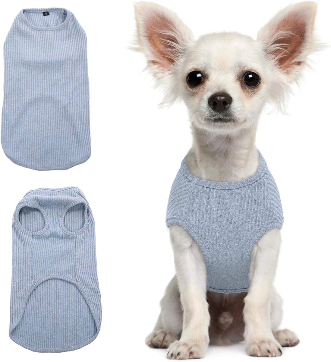 Hondenhemd voor kleine honden katten en huisdieren gestreept T-shirt zomer cool vest, puppy basic tanktop zacht katoen Chihuahua kleding voor Doggy Girl Boy (XS, blauw)