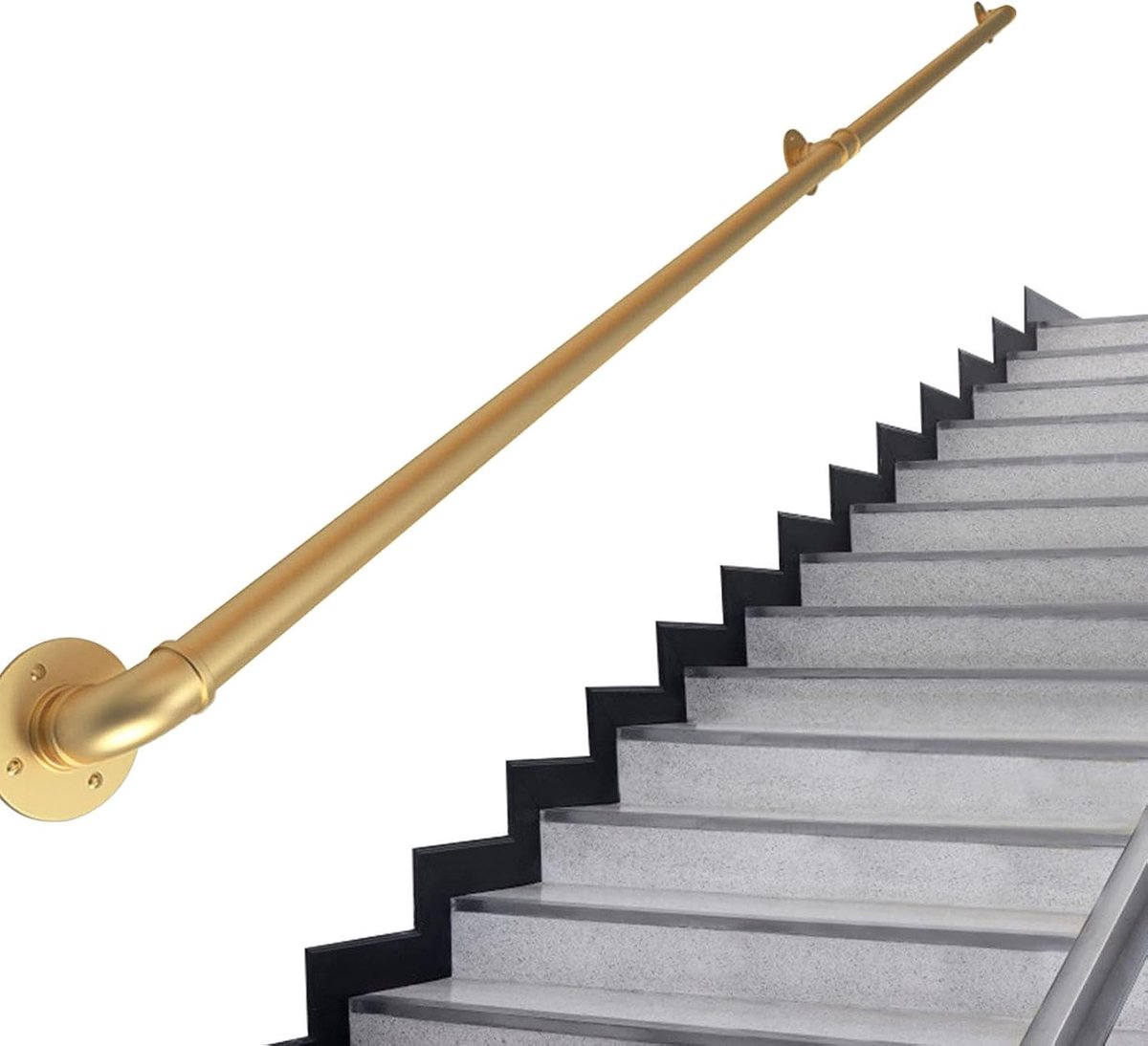 Trapleuning Leuning - Complete set, Trap Industriële Gouden Pijp Leuning met Muurbevestiging, Thuis Tegen De Muur Binnen en Buiten Loft Ouderenleuningen (Size : 10ft)