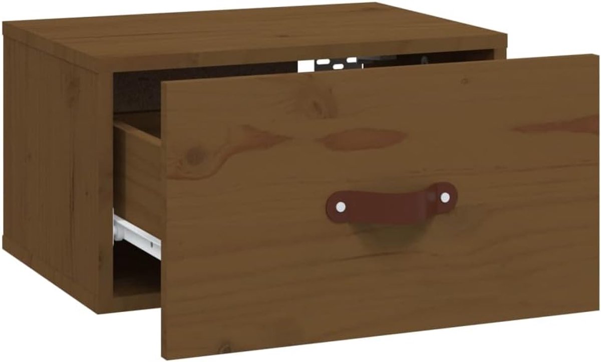 Wandnachtkastje, set van 2 van massief grenenhout, zwevend nachtkastje in honingbruin, ruimtebesparende wandmontage, nachtkastje voor slaapkamer, 40 x 29,5 x 22 cm