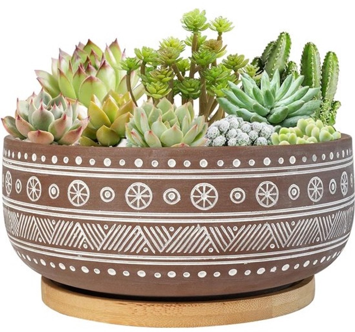 Terracotta vetplantenpot met bamboebak - bruine bonsai-pot - klei