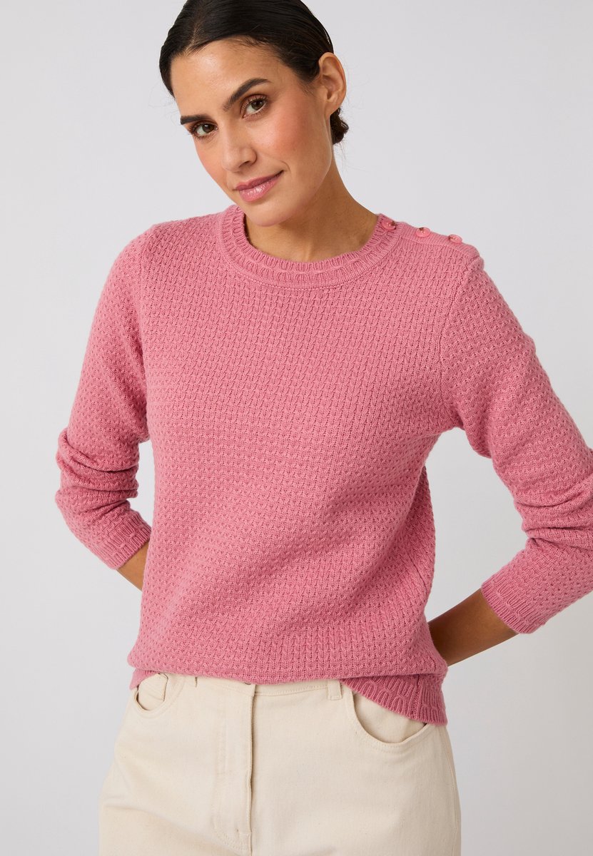 Damart - Wollen trui met knopen op de schouder - Dames - Roze - XXL