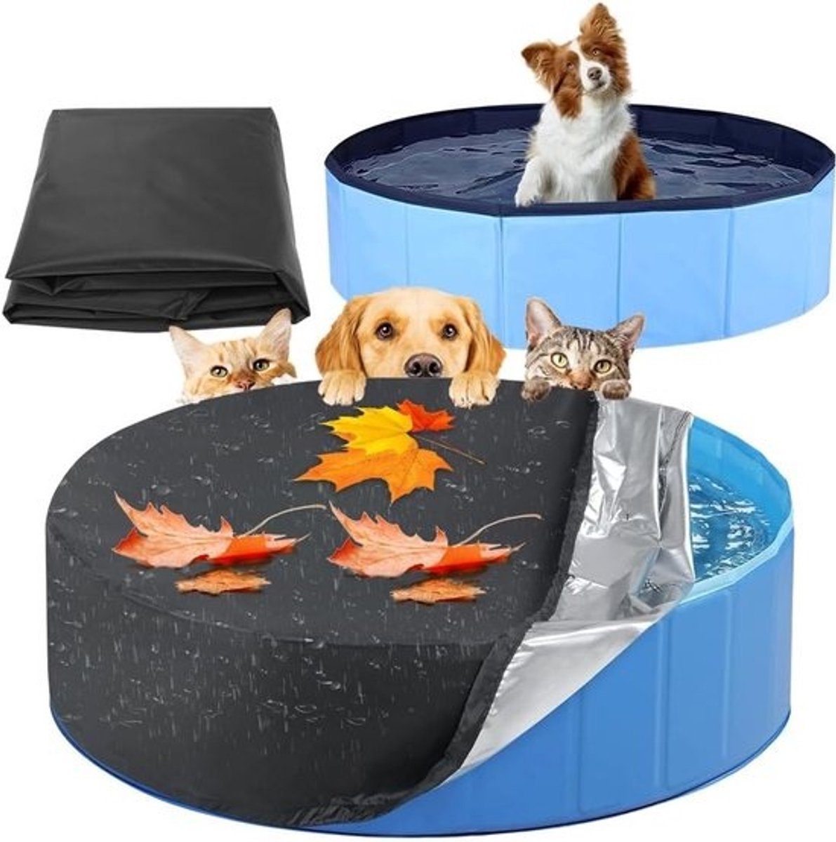 Ronde Zwembadafdekking 160 x 30 cm, Waterdichte Oxford Stof, Ideaal voor Honden en Kinderen, Bescherming tegen Vuil en UV-straling