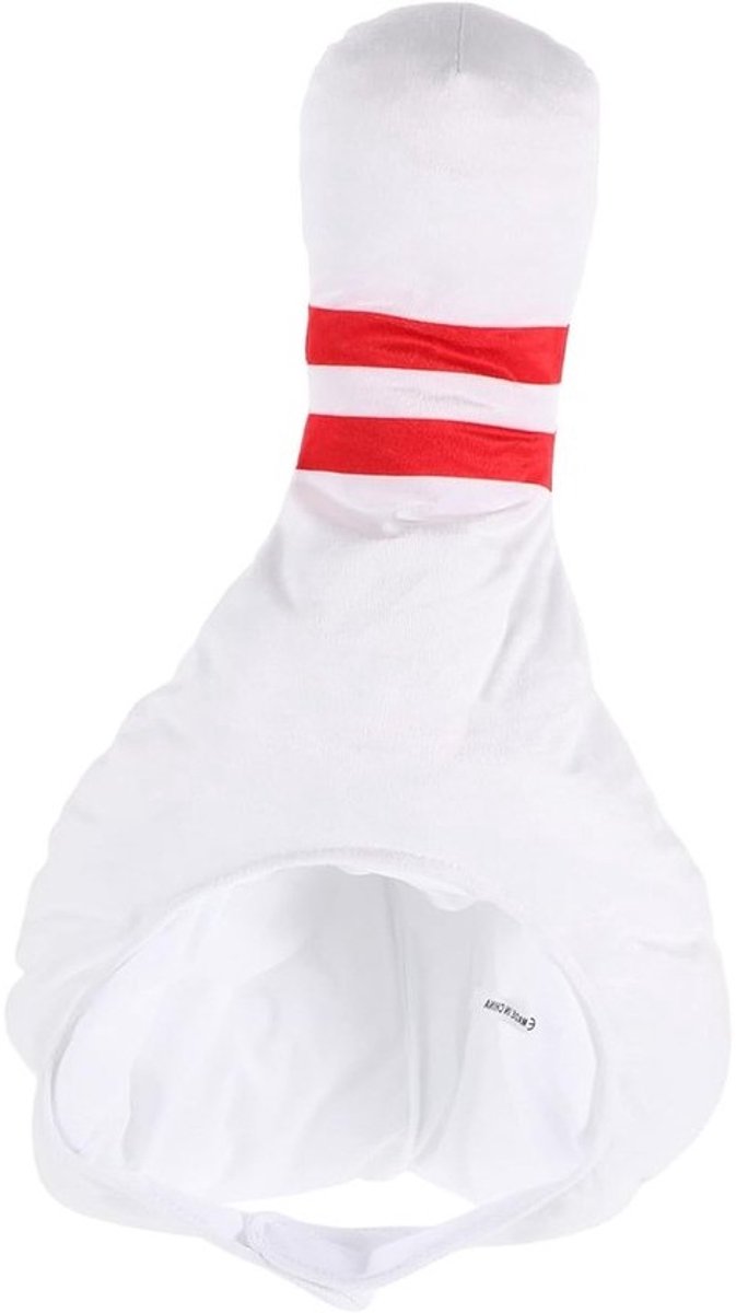 Grappige carnavalshoed in bowlingpinvorm - pluche, wit, voor kostuumfeesten