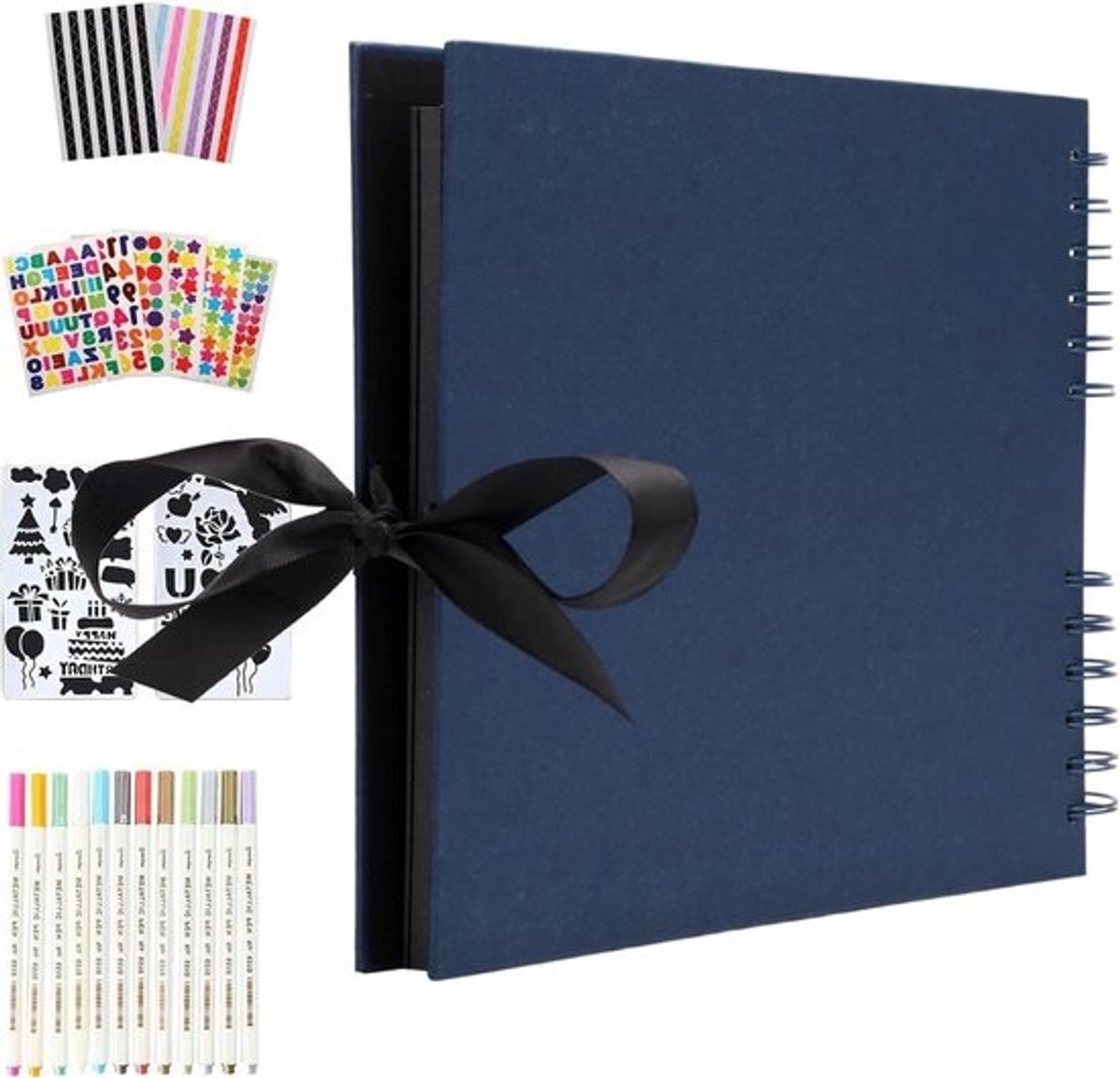 Scrapbookfotoalbum om zelf te ontwerpen - 80 zwarte pagina's voor foto's - DIY-gastenboek en verjaardagscadeau in blauw