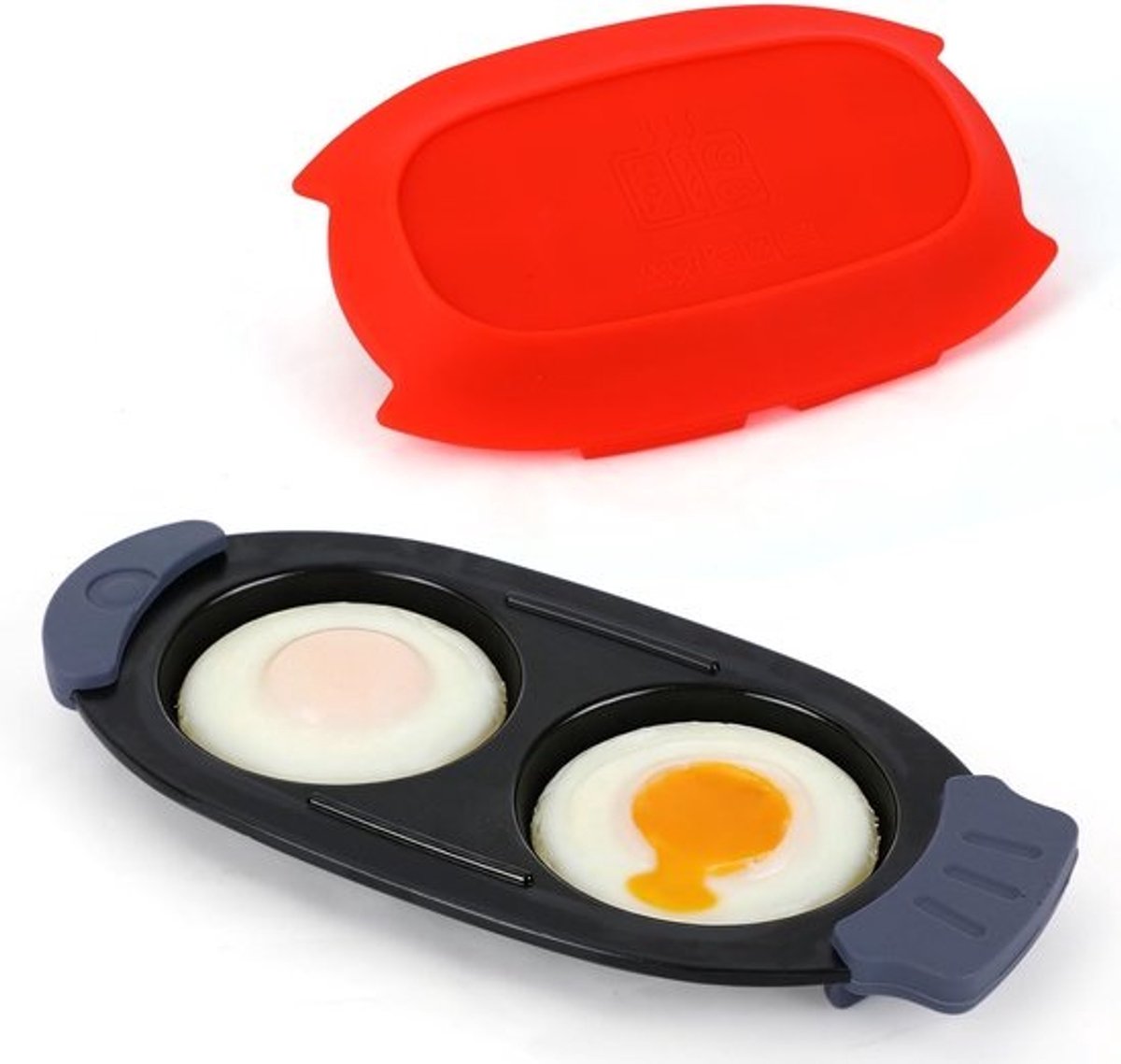 Magnetron Eierkoker - Snelle Koker - Ontbijt Maken - Draagbaar Design - Voor 2 Eieren - Zwart Rood