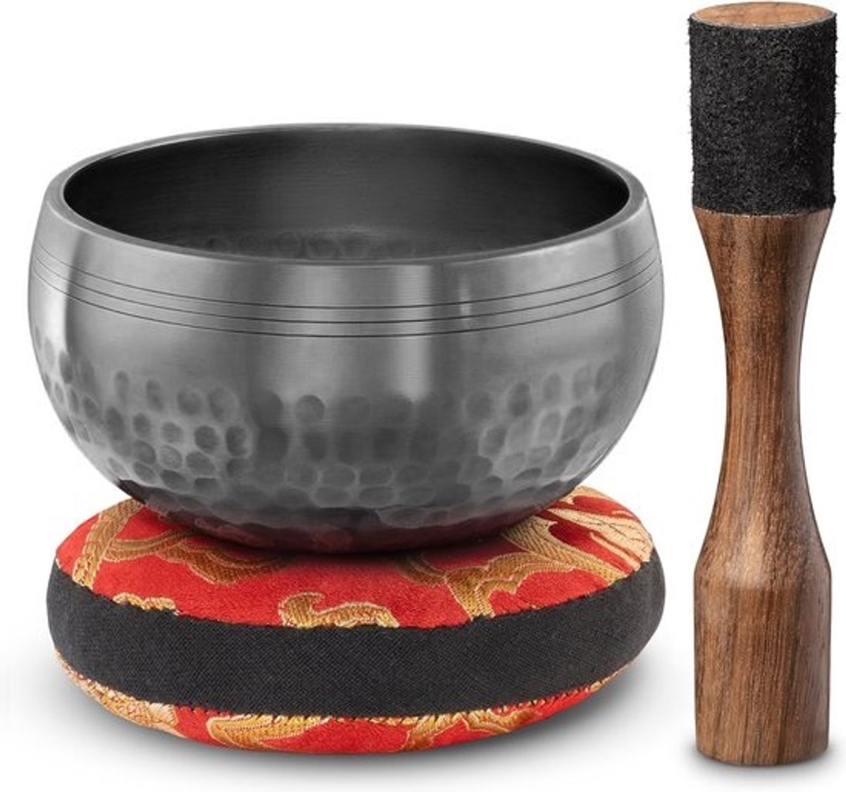 Tibetaanse klankschaal, matzwart, met hoogwaardige houten klepel en Himalaya-kussen, perfect voor yoga, meditatie, ontspanning en mindfulness, de ideale cadeauset