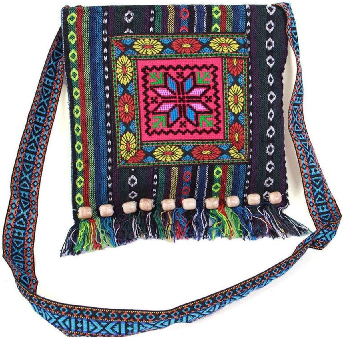 Schoudertas met franjes voor dames, clutch, handtas, crossbody, schoudertas met geborduurde Chinese stickers, schoudertas