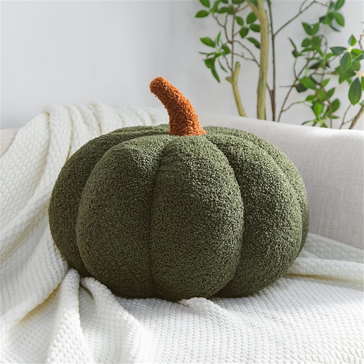 3D-pompoenkussen, decoratief hoofdkussen, zitkussen, sierkussen voor kinderkamer, bank, decoratie, (groen, 20 cm)