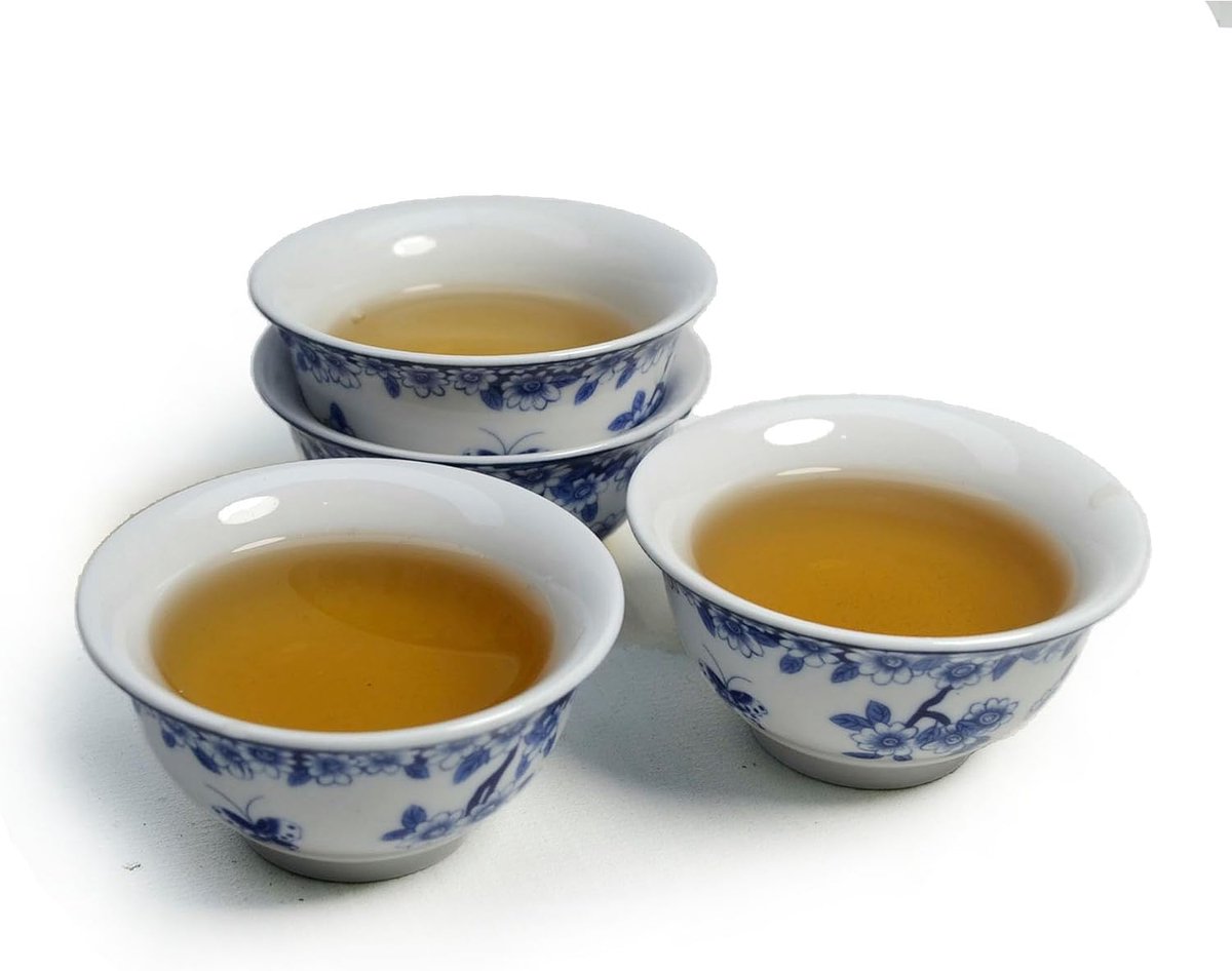 Liang baobao Traditionele Chinese thee-proeverij mokken, 4 stuks, 50 ml, wit porselein, voor gongfu-theeceremonie (vlinder en liefdesbloem)