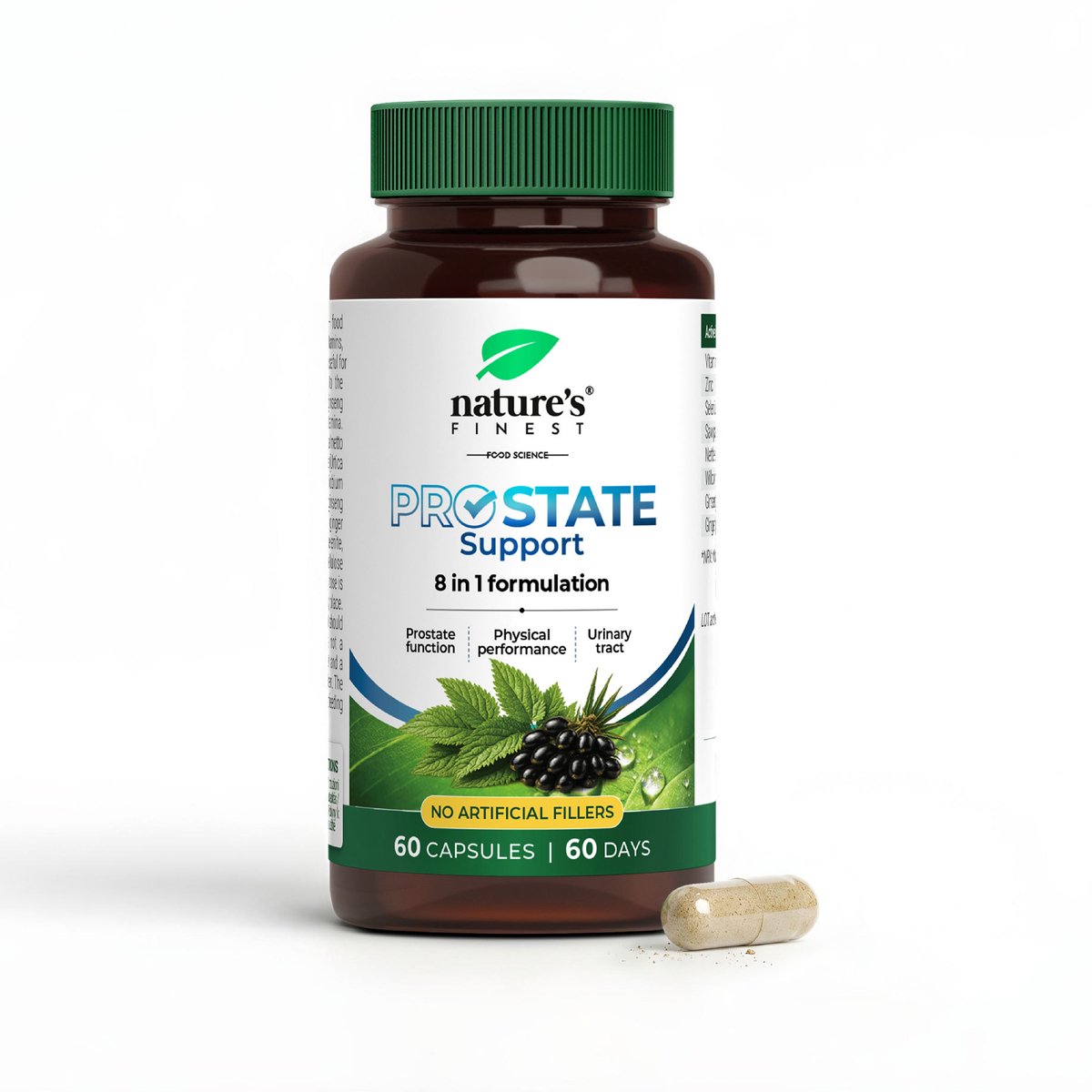 Nature's Finest PROstate Support - Voedingssupplement 60 Capsules - Zaagpalm, Brandnetel, Wilgeroosje en Ginseng met Zink en Selenium - Zink Draagt bij aan Normaal Testosterongehalte in het Bloed - Vegan