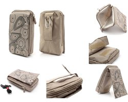 Verticale strepen nylon zakje tas met ritssluiting karabijnhaak voor ZTE Virgin Mobile Awe - BEIGE