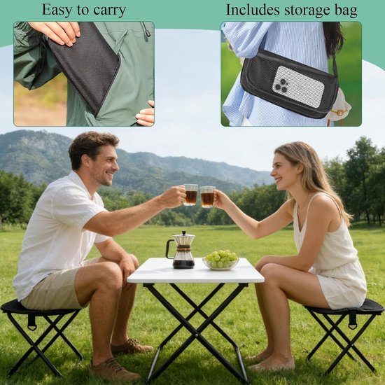 Vouwbare Campingkruk met Opbergtas, 28 × 26 × 26 cm, Draagvermogen 130 kg, Ideaal voor Kamperen, Vissen en Wandelen — afbeelding 3