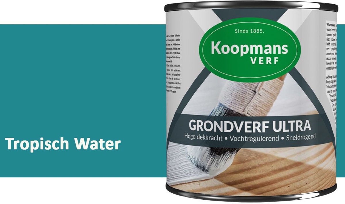 Koopmans Grondverf Ultra – Grondverf Hout & Metaal Binnen en Buiten – Vochtregulerende Primer – Hoge Dekking – Zijdeglans – Tropisch Water – 375 ml