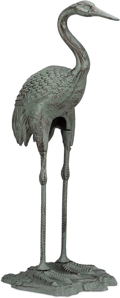 2x tuinbeeld kraanvogel, weerbestendig, binnen en buiten, gietijzer, dierenbeeld reiger, HxBxD: 75 x 35 x 22 cm, groen