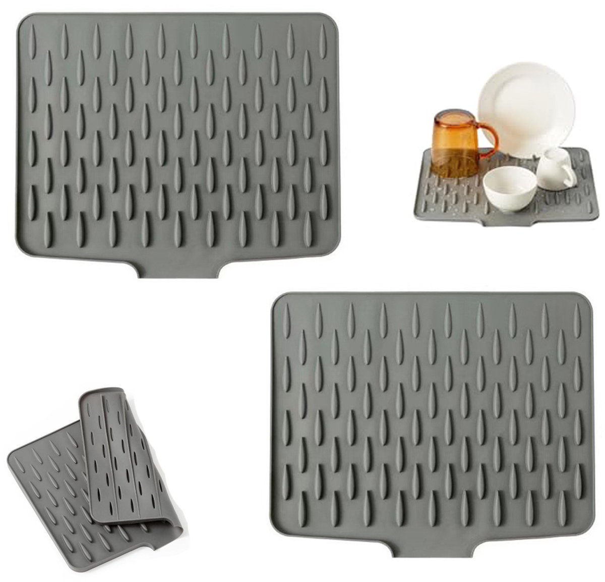 2-stuks Keuken aanrecht afdruipmat - Schuine afdruipmat - Hittebestendige en antislipmat - Afdruipmat - Opbergmat - gemakkelijk schoon te maken - 40*32 cm - Geschikt voor keukenbladen, badkamers, tafelbladen, enz. - Grijs