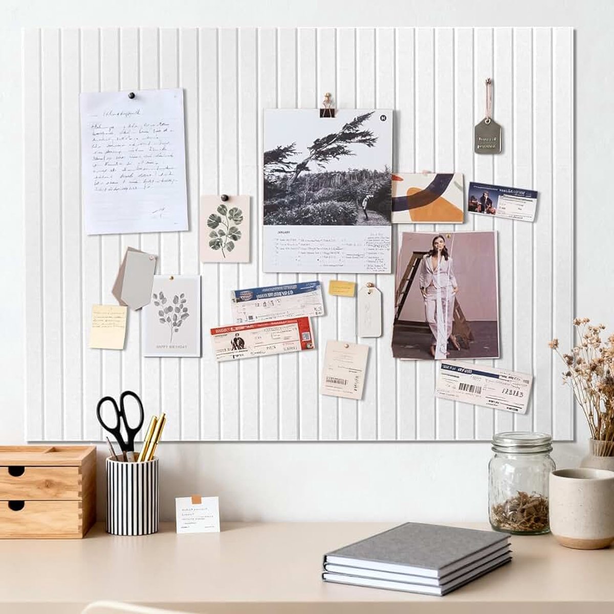 Groot Zelfklevend 40x60 cm, Zelfklevend Pinwand Korktafel, Decoratief Pinbord van Vilt, Opvouwbare Fototafel, Memoboard Vision Board