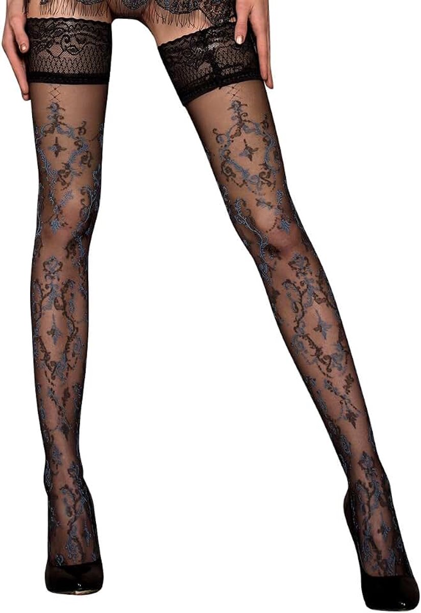 Dameskousen, zonder bandjes, zwart, panty's, kant, 20 denier, zwart-blauw, S