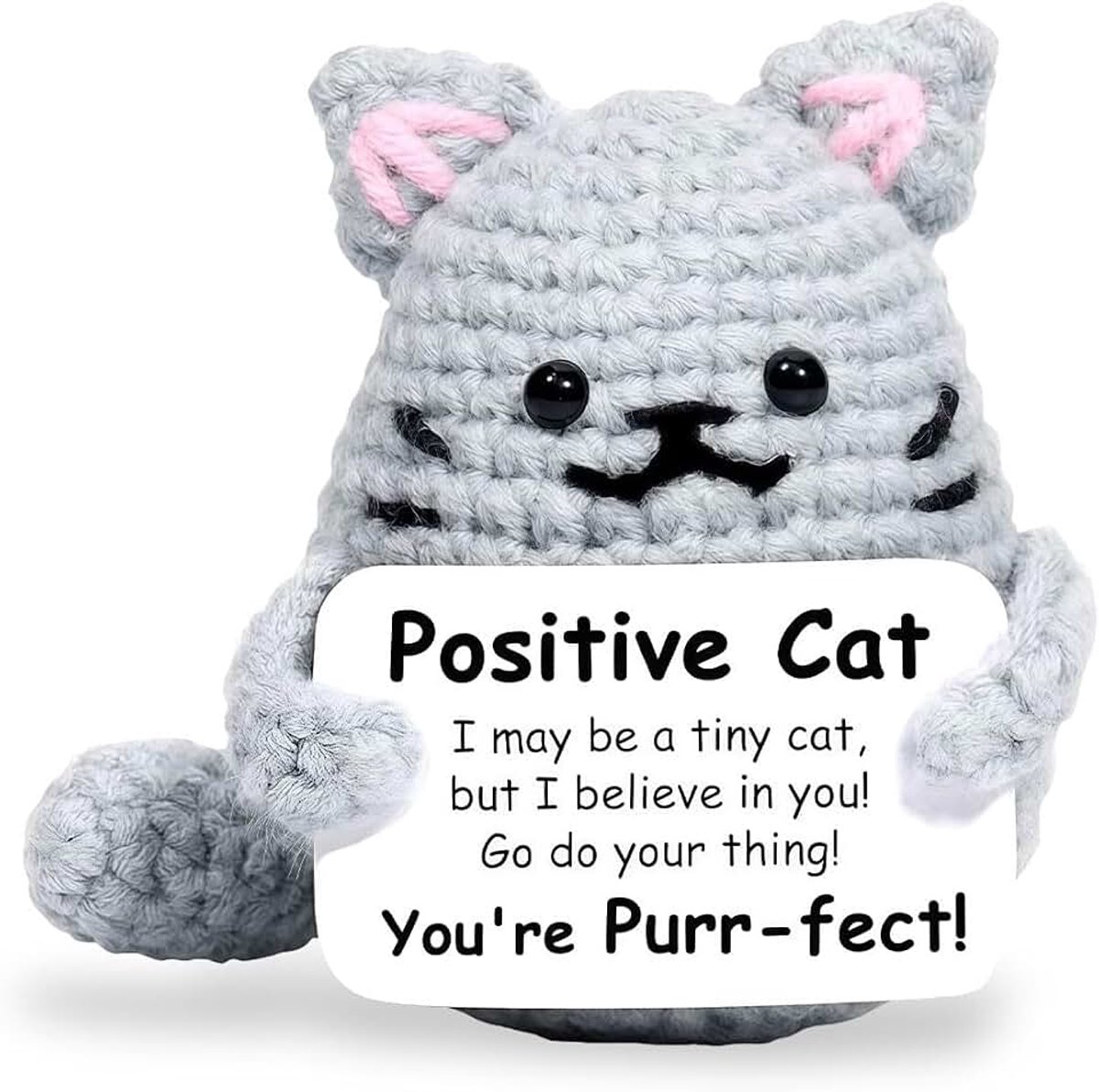 Kat, zakknuffel, kattencadeau, geluksbrenger, cadeau, goede verbetering, moedermaker, gebreid, positieve schattige gehaakte dieren, poppen, cadeaus, kattenfiguren, decoratie voor collega