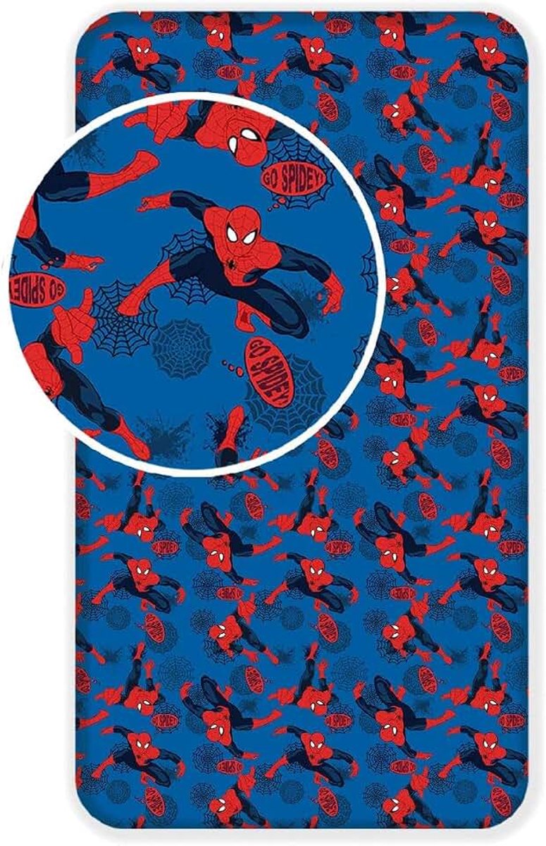 Jerry Fabrics Spiderman Katoenen kinderhoeslaken, donkerblauw, 90 x 200 cm