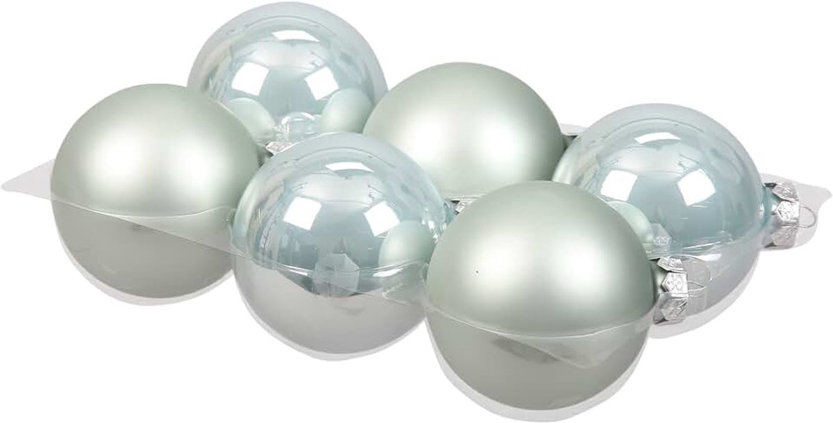 Kerstballen mintgroen (oyster grey) van glas - 8 cm - mat/glans - Kerstboomversiering