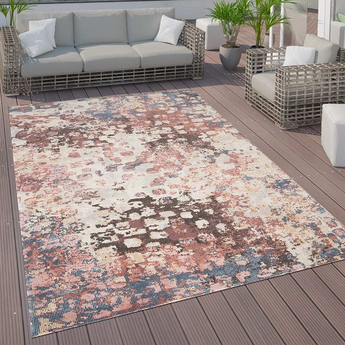 Vloerkleed Terras Keukenvloerkleed Vintage Pastel Abstract Patroon, Maat:Ø 160 cm rondje, Kleur:Veelkleurig 6