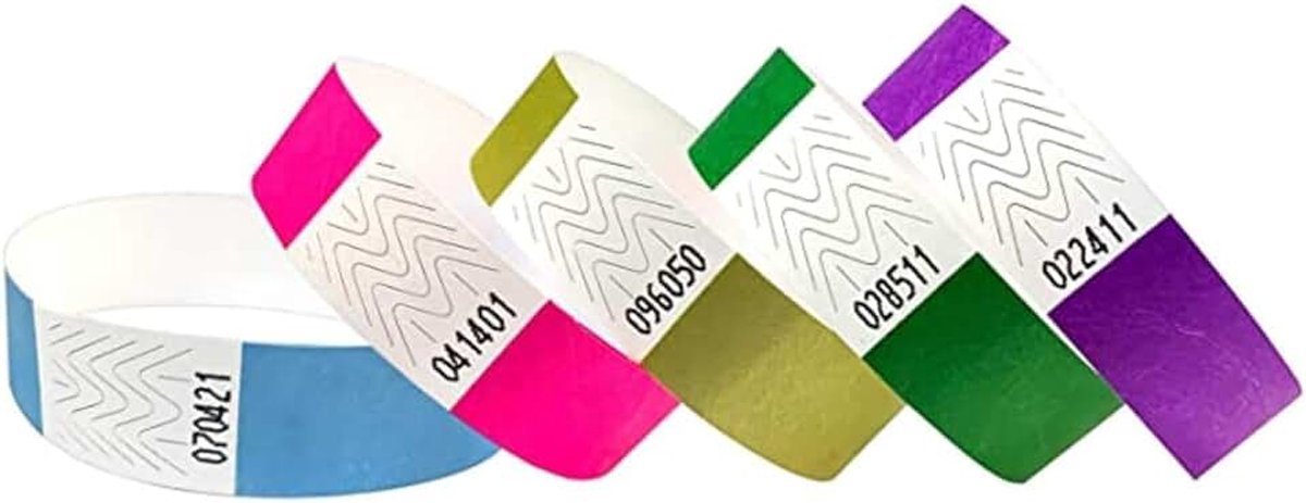 5000 stuks identificatiearmbanden van 19 mm (1000 roze + paars + donkergroen + blauw + goud)