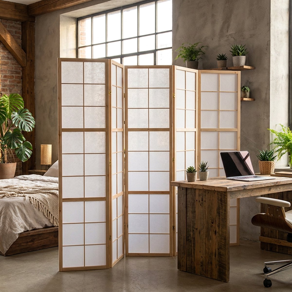 Homestyle4u Kamerscherm - 220x175 cm - bruin - 5-delig - Shoji