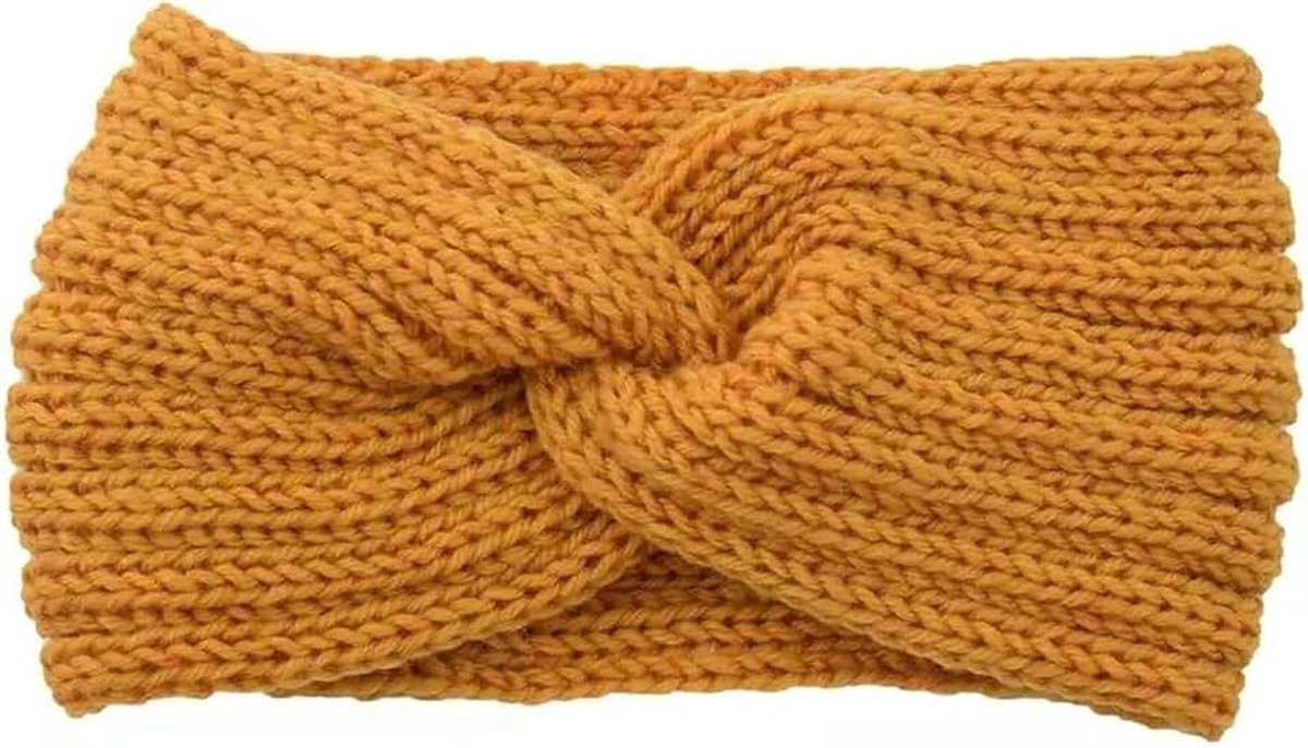 - Haarband - Hoofd band - Oorwarmer - Oker/geel/bruin - Winter - Wintermode - Muts