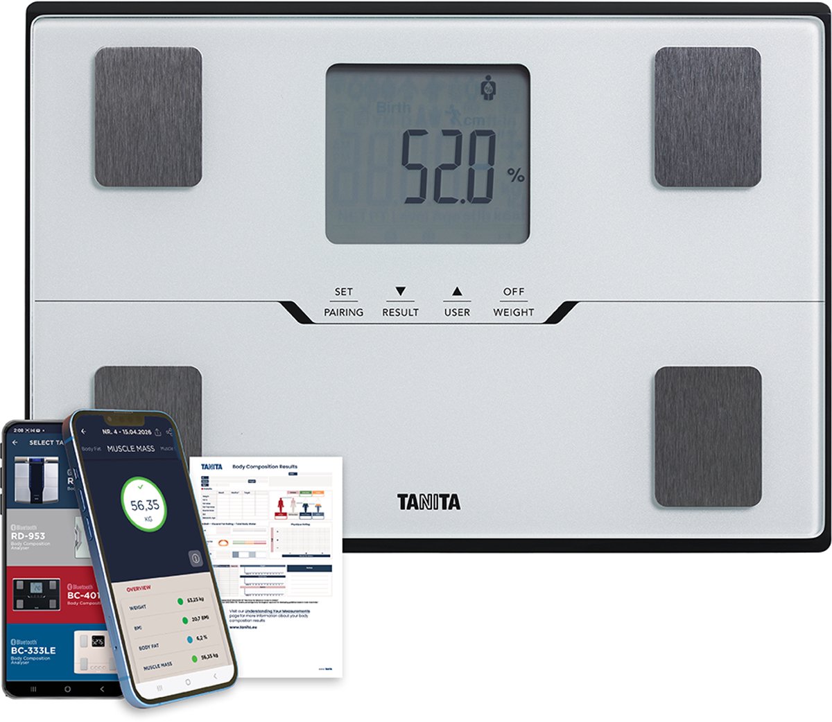 Slimme Weegschaal met Lichaamsanalyse - Japanse Technologie - Personenweegschaal Digitaal - met App - Nauwkeurig voor Gezondheidsmonitoring - TANITA® - BC-401 Wit