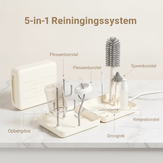 Flessenborstel Baby - Babyflessen Reinigingsset - 3D Ontwerp Voor Diepe Reiniging - Flexibele Siliconen Borstels - BPA Vrij En Hittebestendig - 6 Delige Set Met Etui - Voor Flessen Speenen En Rietjes — afbeelding 3