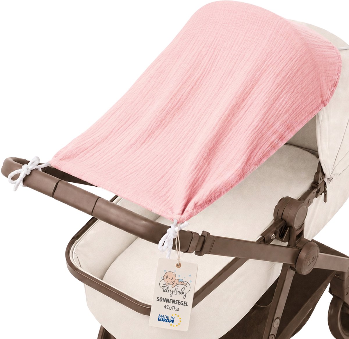 Zonbescherming Kinderwagen 70 x 45 cm UV Zonwering Baby Mousseline Schaduwdoek voor Buggy Sportwagen Wandelwagen tegen Zon Wind en Regen Opvouwbaar Poederroze Mousseline