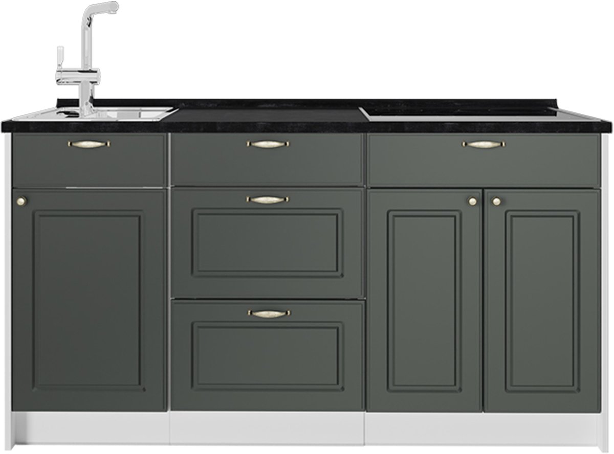 Vicco Keukenblok Fame-Line, Groen-Goud landelijk/Wit, 150 cm antraciet werkblad
