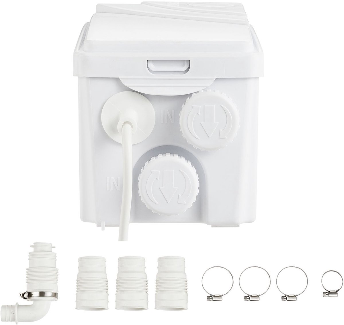 Vermalerpomp, 350W, 6000 l/u debiet, 7 m opvoerhoogte, vermalerpomp voor afvalwater met 3 waterinlaten voor kelder, keuken, gootsteen, douche, bad, wasruimte, afvalwaterafvoer met opwaartse spoeling.
