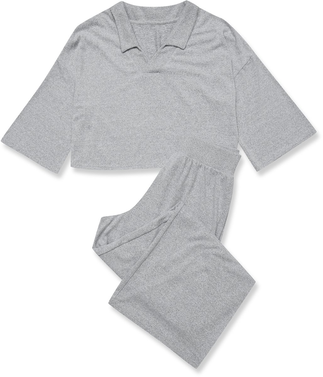 ESOTIQ Jen - Damespyjamaset met Sokken - Grijs - Korte Mouw - Lange Broek