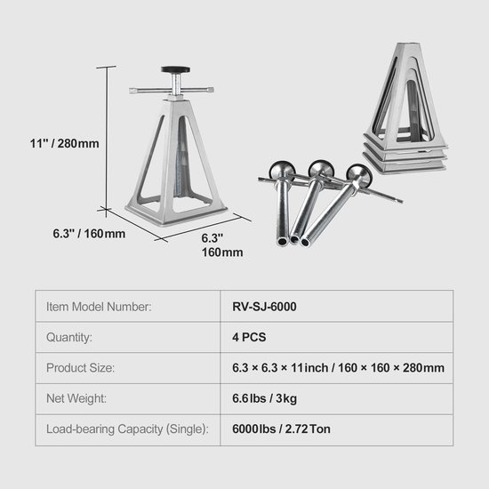 Stabilisatiekrikken voor campers- 4-delige set aluminium nivelleerkrikken- stapelbare krikken voor campers- caravans en vouwwagens- enkele schroefkrik- draagvermogen tot 2721-6 kg- verstelbaar van 27-9 tot 43-2 cm — afbeelding 2