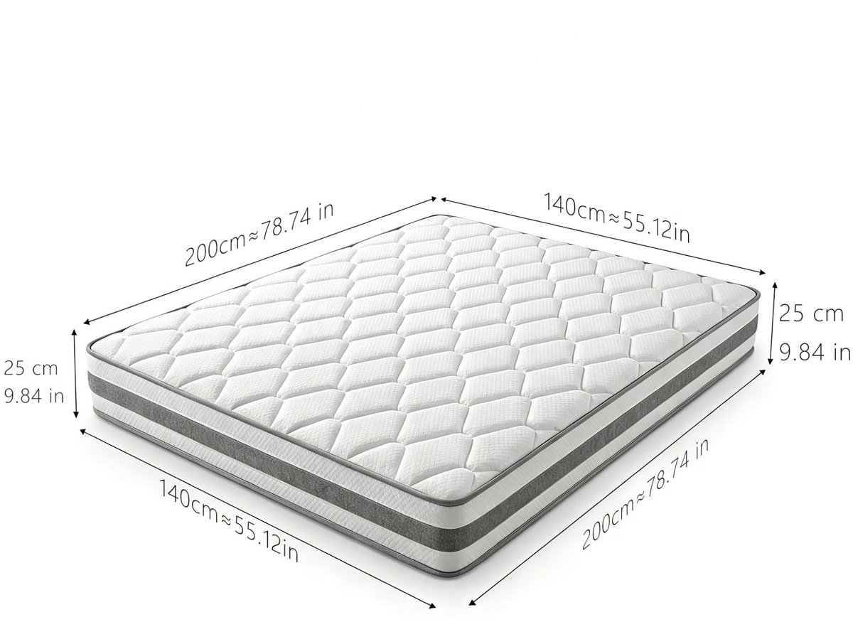 MODENUIT Matras Pocketvering – 140 x 200 cm – 25 cm Hoog – Schuim en Polyester – Wit – Zeven Zones – Tweepersoons