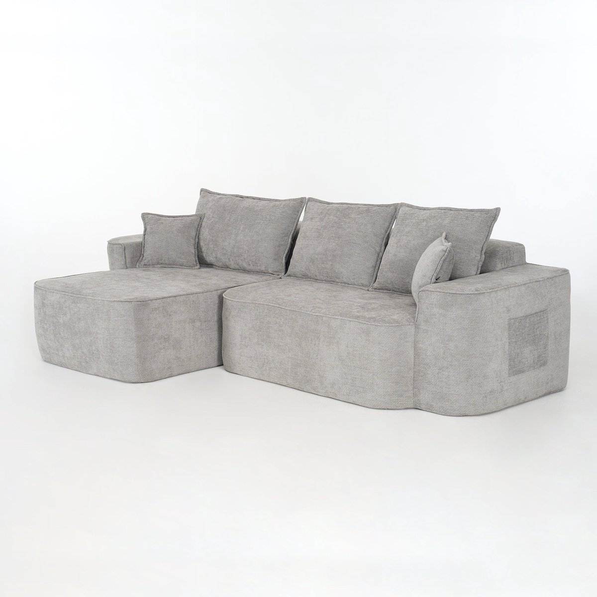 Merax 4-zits hoekbank met liggedeelte – Grijze chenillebekleding – 262 x 144 x 65 cm – Diepe zit – Modulaire bank zonder montage Grijs