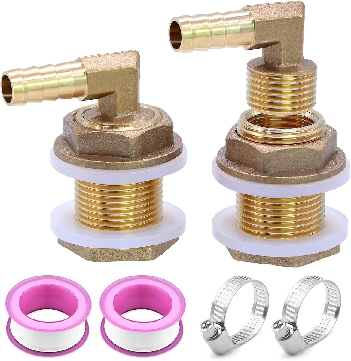 Tank Schroefverbinding Set voor Regenwatertank - 3/4 Inch Messing Aansluiting met Slang, Slangklemmen en Teflon Tape voor Eenvoudige Installatie