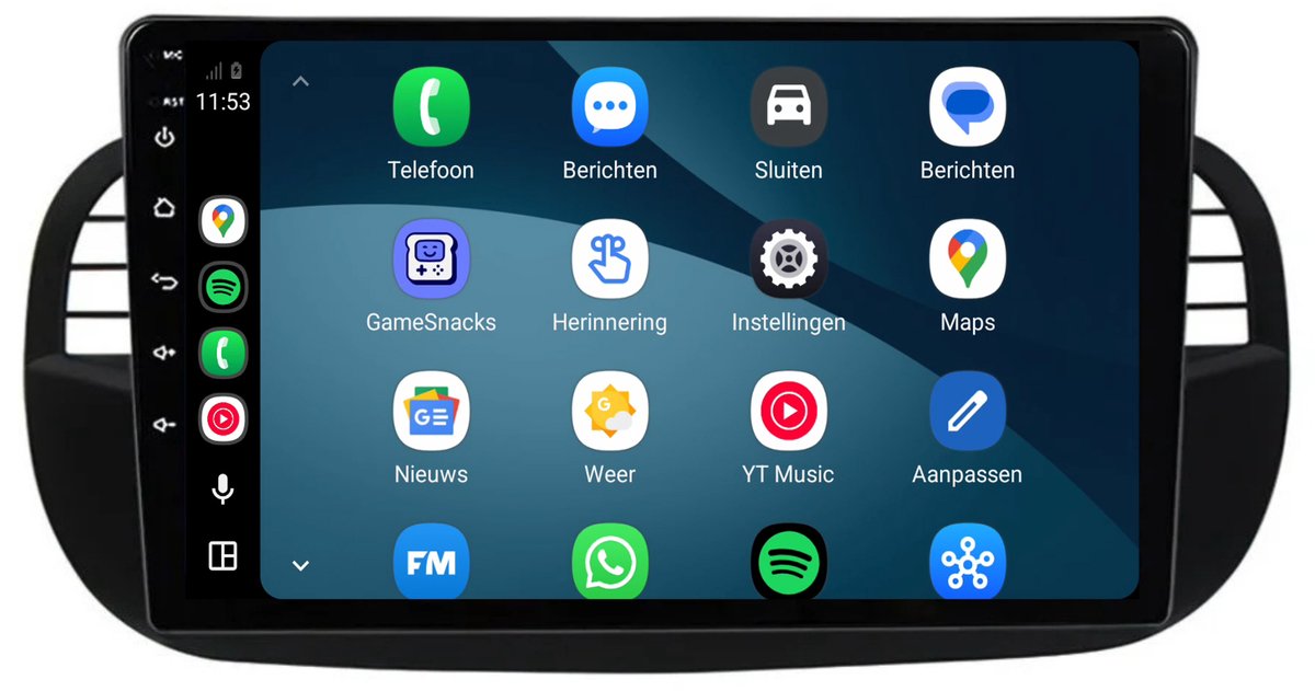 CarPlay autoradio geschikt voor Fiat 500 | 2007 t/m 2015 | Cartronix CTX-7066 | 2007 2008 2009 2010 2011 2012 2013 2014 2015 | 9 inch | Android 15 | Draadloos Apple CarPlay & Android Auto | 2GB + 32GB | Bluetooth & Wifi