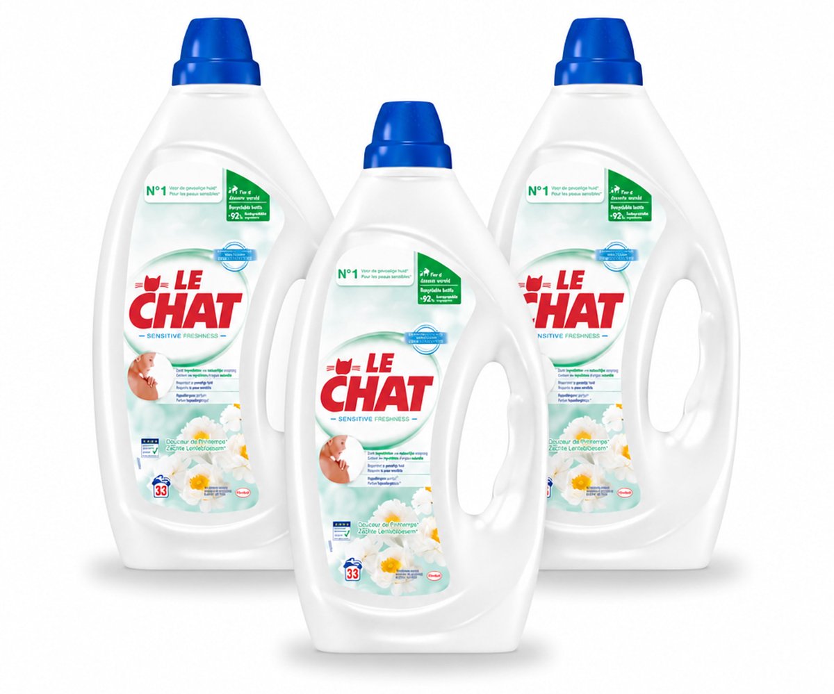 3 x Le Chat – Vloeibaar Wasmiddel – Zachte Lentebloesem – 1,485 L - Bulkverpakking - 3 stuks