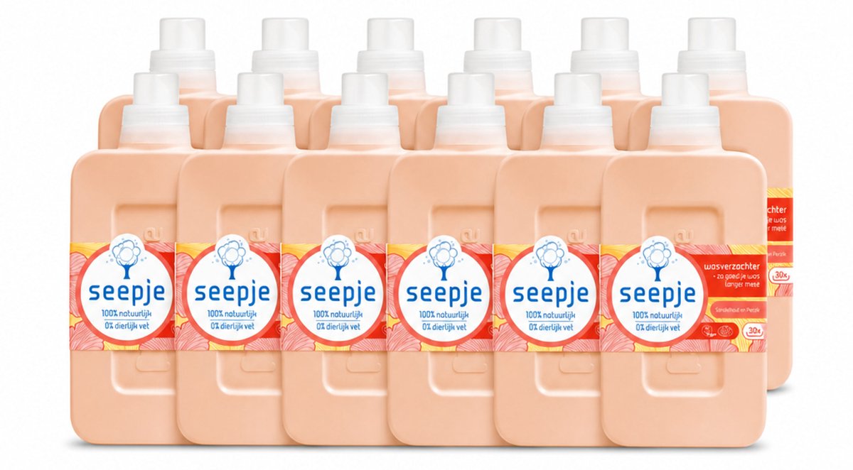 12 x Seepje - Wasverzachter - Verzorgt en Verfrist - Sandelhout en Perzik - 30 Wasbeurten - 750 ml - Voordeelverpakking - 12 stuks