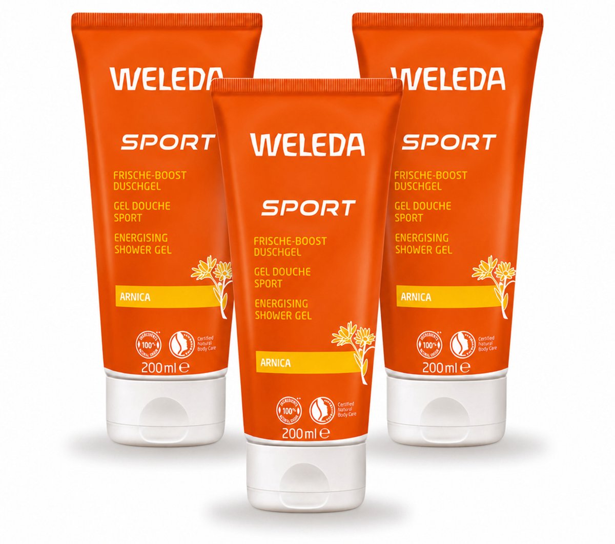 3 x WELEDA - Douchegel Sport - Arnica - 200 ml - Voordeelverpakking - 3 stuks