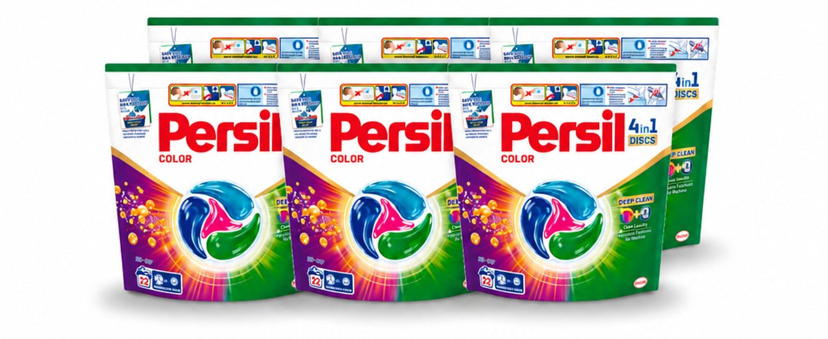6 x Persil - Wasmiddel - Wasmiddelcapsules Discs Gekleurde Was - Voor Gekleurde Was - 22 wasbeurten - Voordeelverpakking - 6 stuks